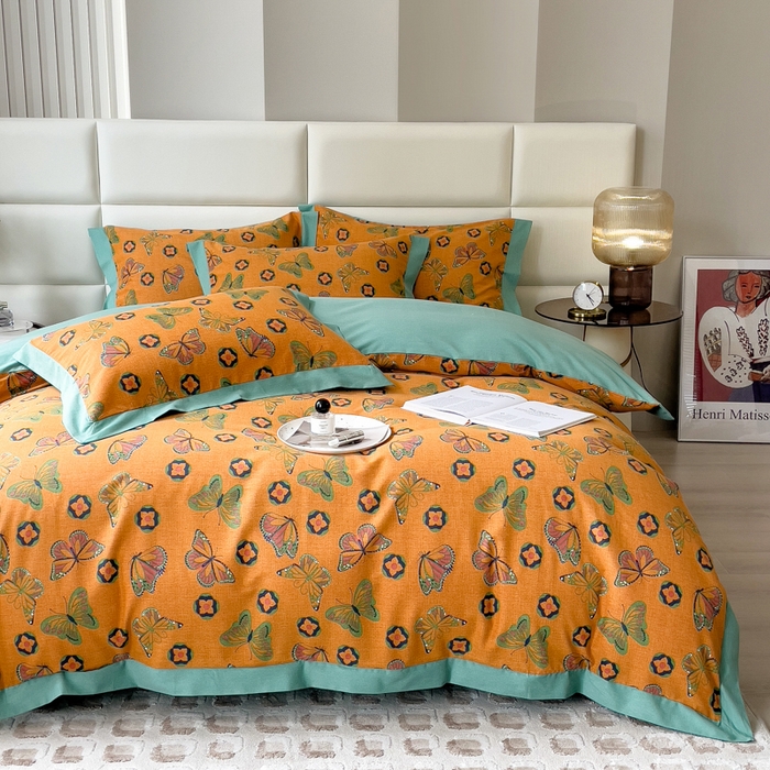 印季家纺 2025新款生态全棉纯棉磨毛混纺欧式花边款四件套 蝶恋