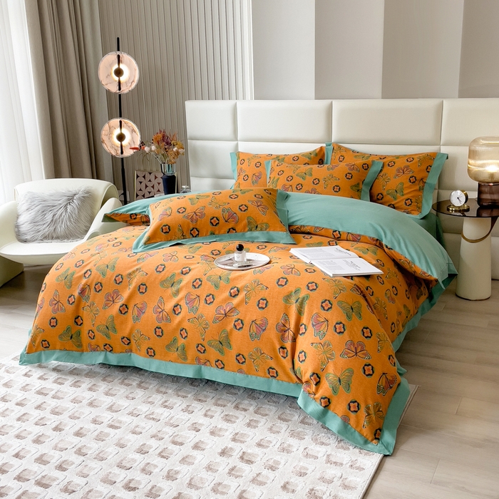 91家纺网 家纺一手货源 找家纺 印季家纺 2025新款生态全棉纯棉磨毛混纺欧式花边款四件套 蝶恋