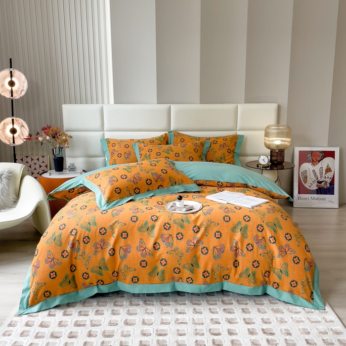 91家纺网 家纺一手货源 找家纺 印季家纺 2025新款生态全棉纯棉磨毛混纺欧式花边款四件套 蝶恋