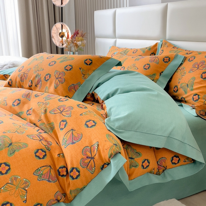 91家纺网 家纺一手货源 找家纺 印季家纺 2025新款生态全棉纯棉磨毛混纺欧式花边款四件套 蝶恋