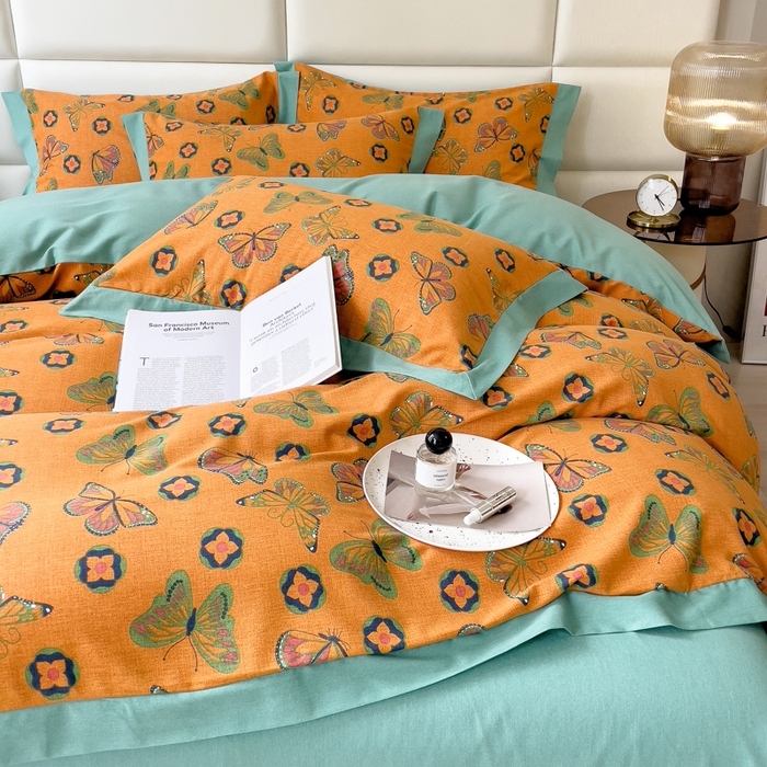 91家纺网 家纺一手货源 找家纺 印季家纺 2025新款生态全棉纯棉磨毛混纺欧式花边款四件套 蝶恋