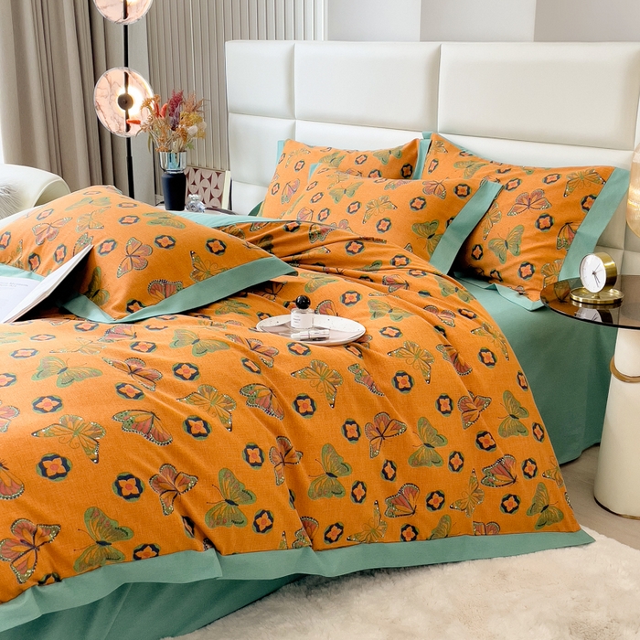 91家纺网 家纺一手货源 找家纺 印季家纺 2025新款生态全棉纯棉磨毛混纺欧式花边款四件套 蝶恋