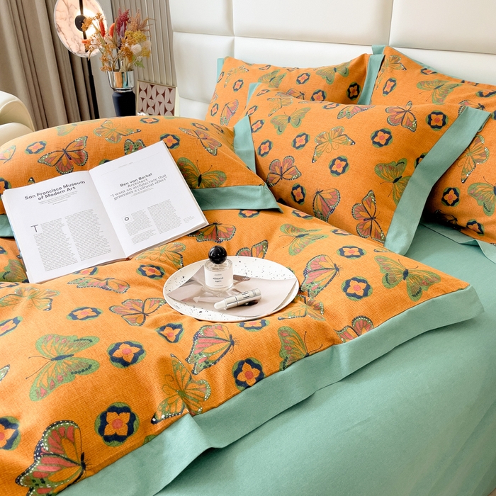 91家纺网 家纺一手货源 找家纺 印季家纺 2025新款生态全棉纯棉磨毛混纺欧式花边款四件套 蝶恋