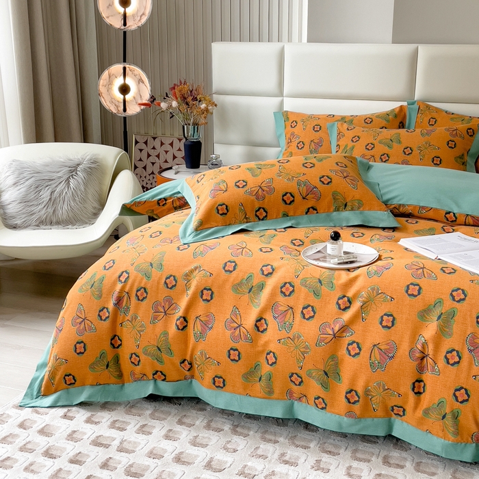 91家纺网 家纺一手货源 找家纺 印季家纺 2025新款生态全棉纯棉磨毛混纺欧式花边款四件套 蝶恋