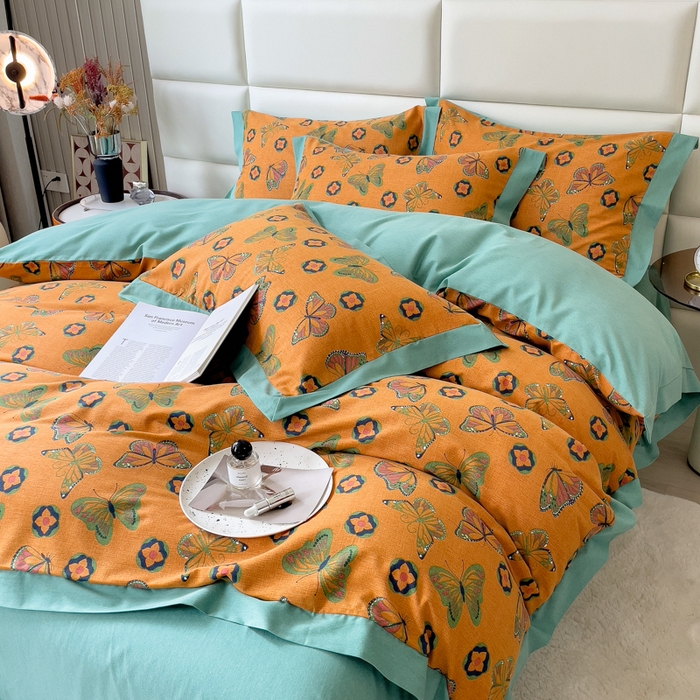 91家纺网 家纺一手货源 找家纺 印季家纺 2025新款生态全棉纯棉磨毛混纺欧式花边款四件套 蝶恋