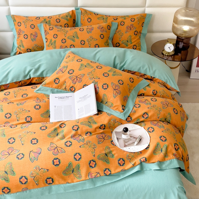 91家纺网 家纺一手货源 找家纺 印季家纺 2025新款生态全棉纯棉磨毛混纺欧式花边款四件套 蝶恋