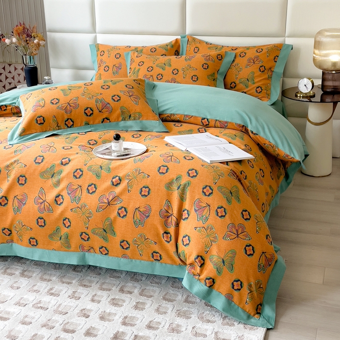 91家纺网 家纺一手货源 找家纺 印季家纺 2025新款生态全棉纯棉磨毛混纺欧式花边款四件套 蝶恋