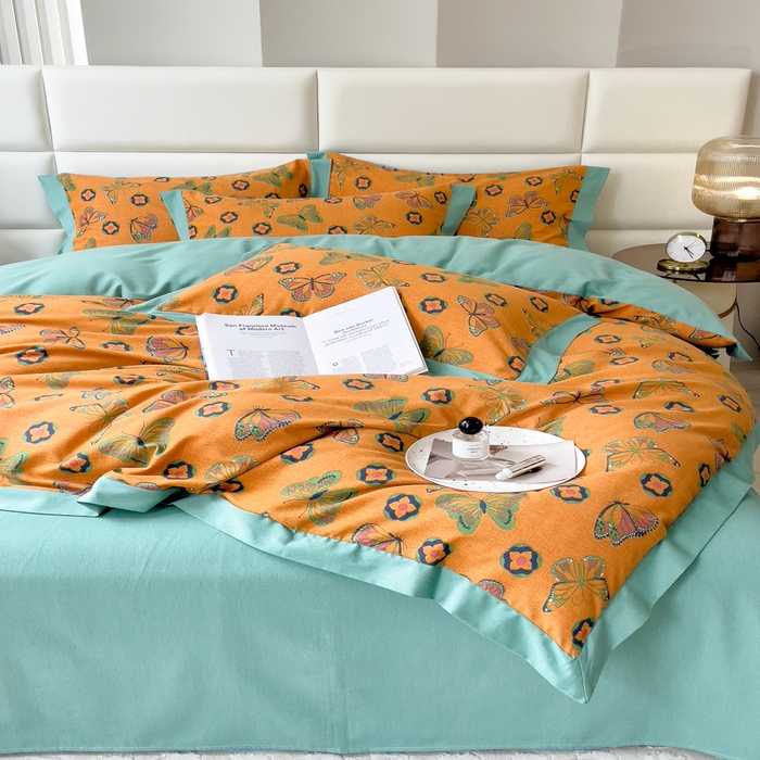 91家纺网 家纺一手货源 找家纺 印季家纺 2025新款生态全棉纯棉磨毛混纺欧式花边款四件套 蝶恋