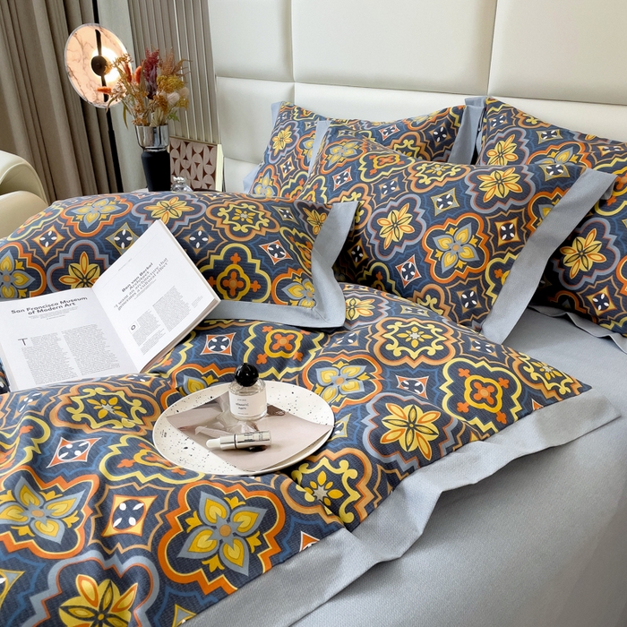 91家纺网 家纺一手货源 找家纺 印季家纺 2025新款生态全棉纯棉磨毛混纺欧式花边款四件套 风华