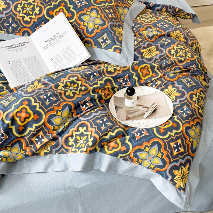 91家纺网 家纺一手货源 找家纺 印季家纺 2025新款生态全棉纯棉磨毛混纺欧式花边款四件套 风华