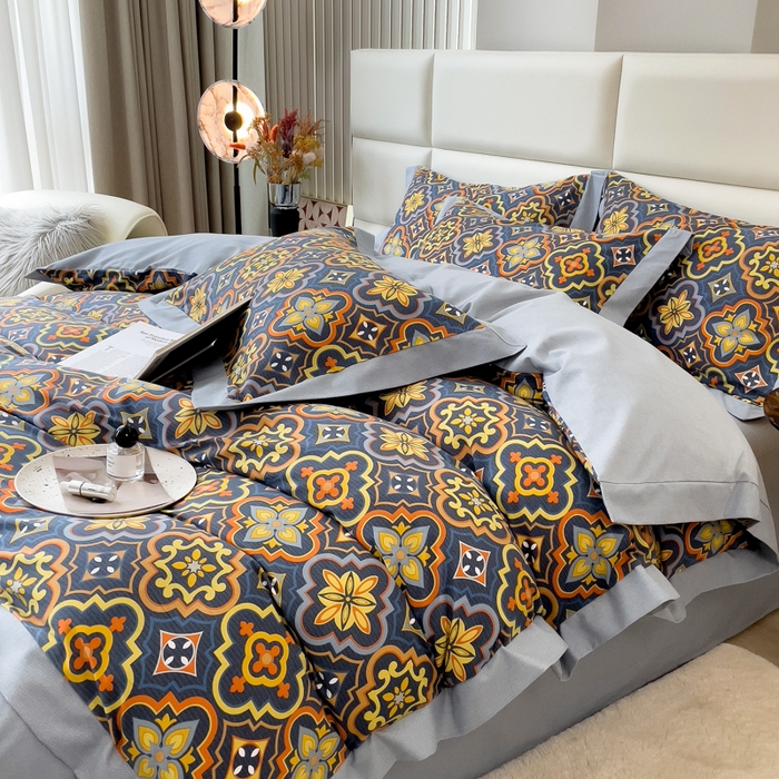 91家纺网 家纺一手货源 找家纺 印季家纺 2025新款生态全棉纯棉磨毛混纺欧式花边款四件套 风华