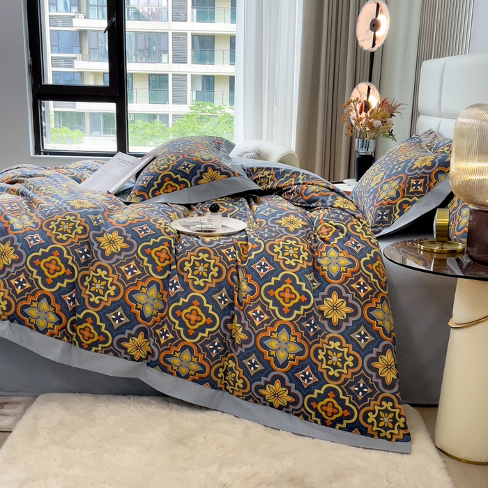 91家纺网 家纺一手货源 找家纺 印季家纺 2025新款生态全棉纯棉磨毛混纺欧式花边款四件套 风华