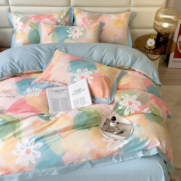 91家纺网 家纺一手货源 找家纺 印季家纺 2025新款生态全棉纯棉磨毛混纺欧式花边款四件套 花遇你