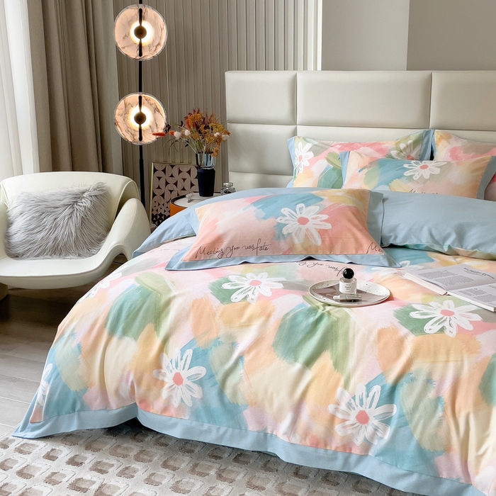 91家纺网 家纺一手货源 找家纺 印季家纺 2025新款生态全棉纯棉磨毛混纺欧式花边款四件套 花遇你