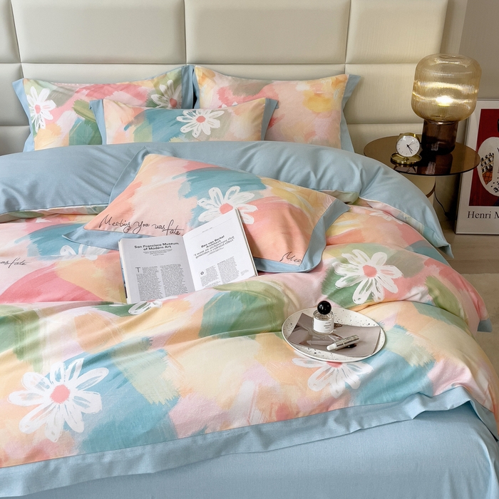 91家纺网 家纺一手货源 找家纺 印季家纺 2025新款生态全棉纯棉磨毛混纺欧式花边款四件套 花遇你