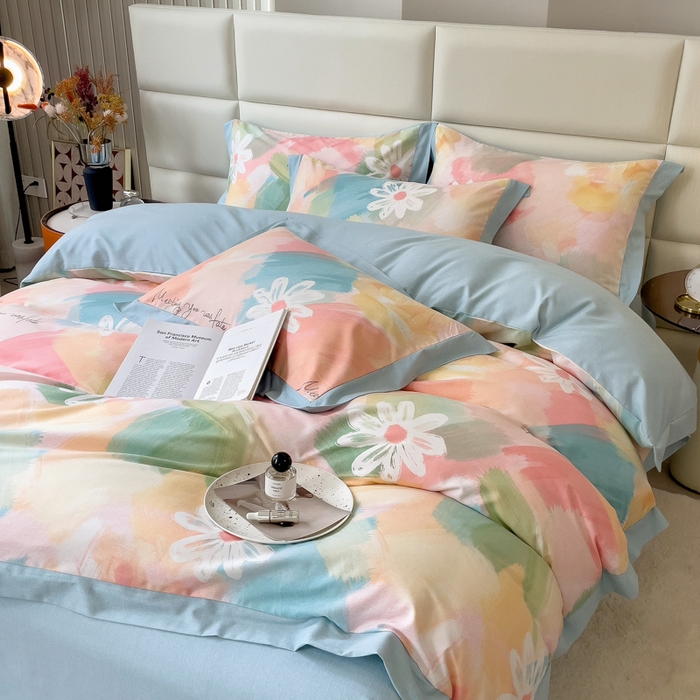 91家纺网 家纺一手货源 找家纺 印季家纺 2025新款生态全棉纯棉磨毛混纺欧式花边款四件套 花遇你