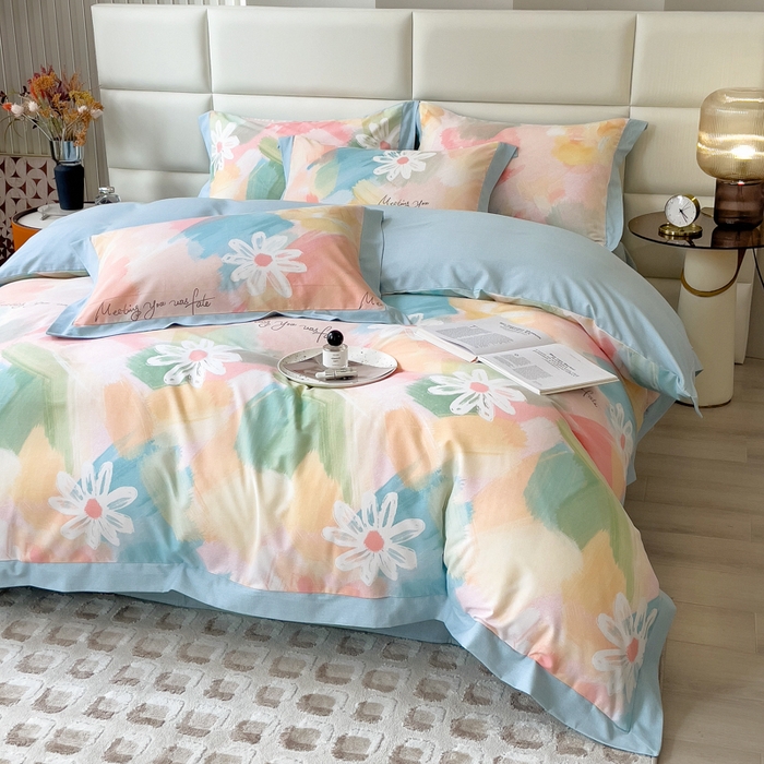 91家纺网 家纺一手货源 找家纺 印季家纺 2025新款生态全棉纯棉磨毛混纺欧式花边款四件套 花遇你