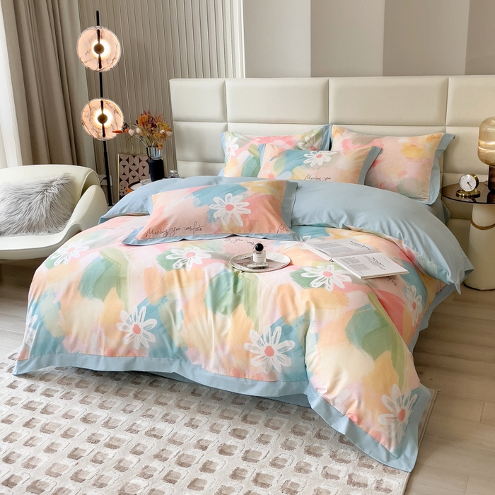 91家纺网 家纺一手货源 找家纺 印季家纺 2025新款生态全棉纯棉磨毛混纺欧式花边款四件套 花遇你