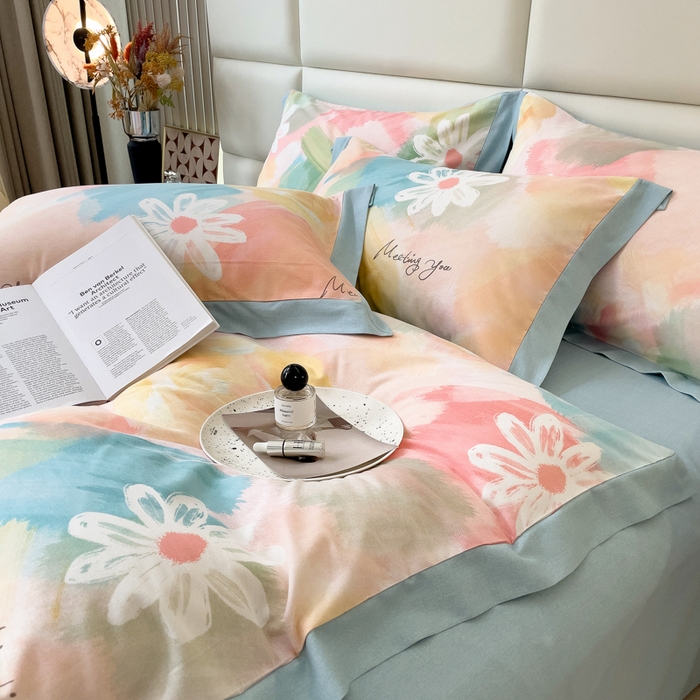 91家纺网 家纺一手货源 找家纺 印季家纺 2025新款生态全棉纯棉磨毛混纺欧式花边款四件套 花遇你