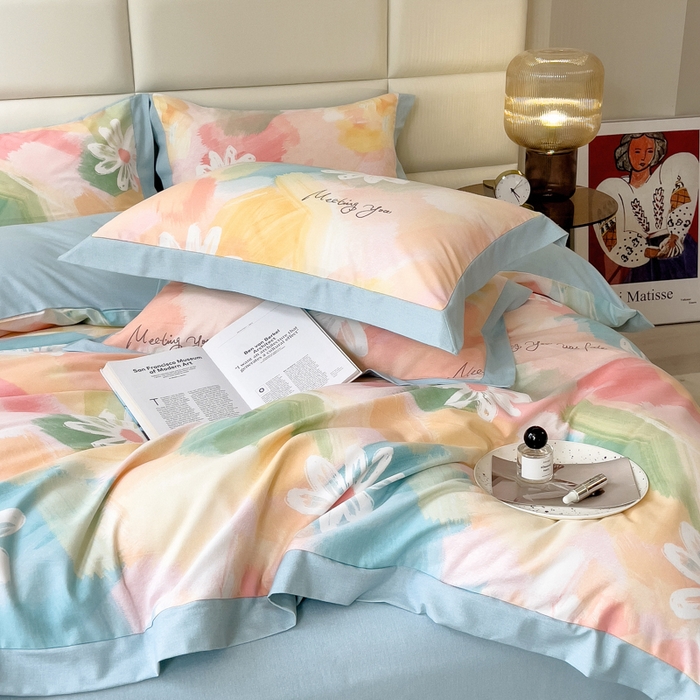 91家纺网 家纺一手货源 找家纺 印季家纺 2025新款生态全棉纯棉磨毛混纺欧式花边款四件套 花遇你