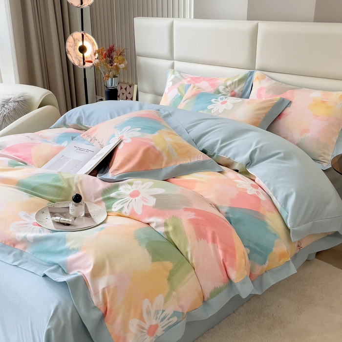 91家纺网 家纺一手货源 找家纺 印季家纺 2025新款生态全棉纯棉磨毛混纺欧式花边款四件套 花遇你