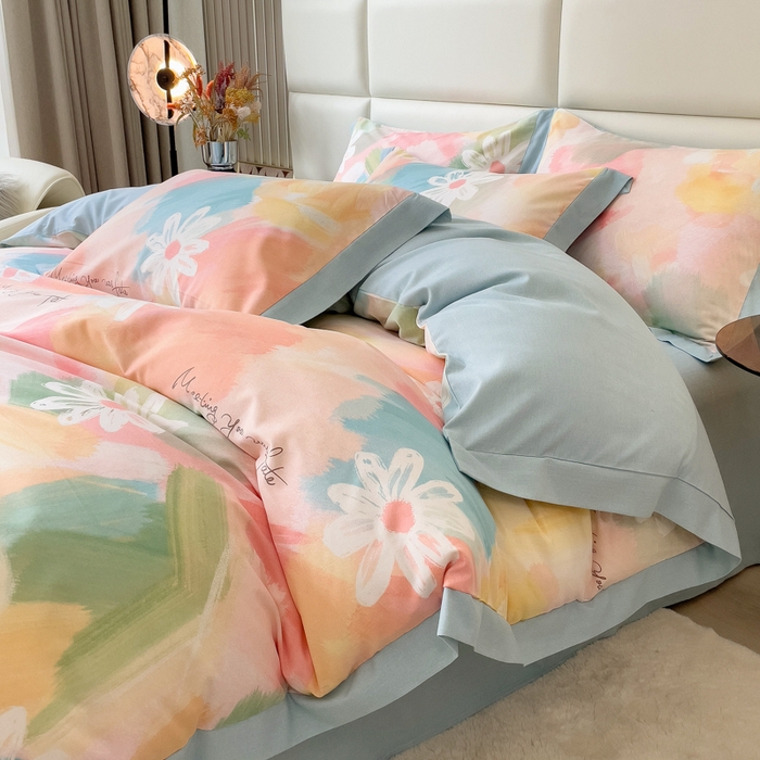 91家纺网 家纺一手货源 找家纺 印季家纺 2025新款生态全棉纯棉磨毛混纺欧式花边款四件套 花遇你