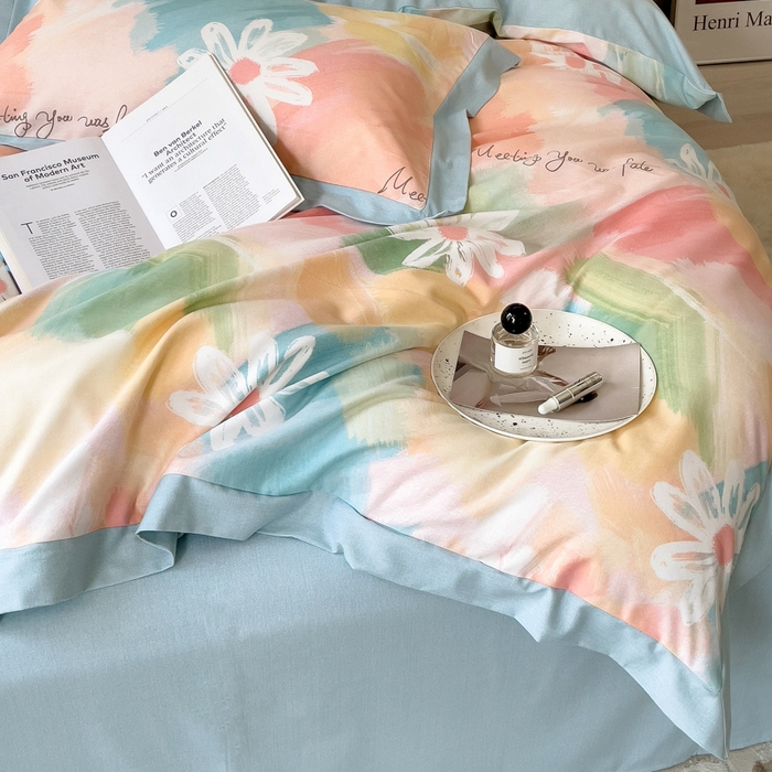 91家纺网 家纺一手货源 找家纺 印季家纺 2025新款生态全棉纯棉磨毛混纺欧式花边款四件套 花遇你