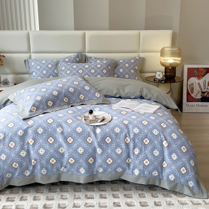 印季家纺 2025新款生态全棉纯棉磨毛混纺欧式花边款四件套 卡萨（蓝）