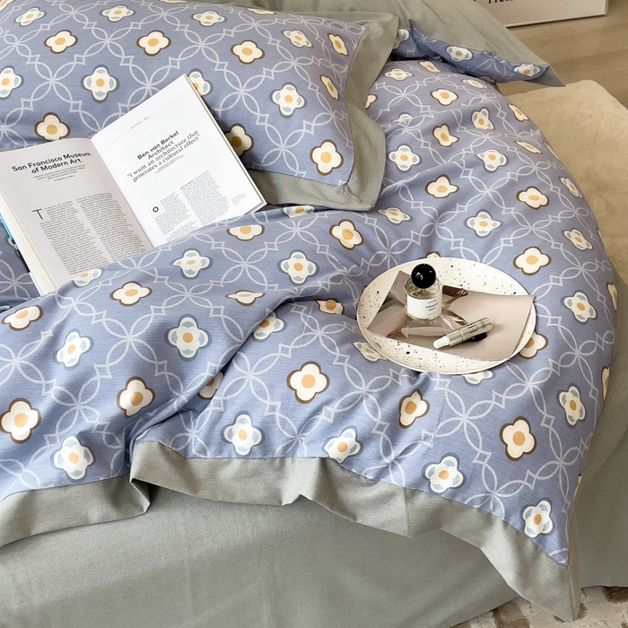 91家纺网 家纺一手货源 找家纺 印季家纺 2025新款生态全棉纯棉磨毛混纺欧式花边款四件套 卡萨（蓝）