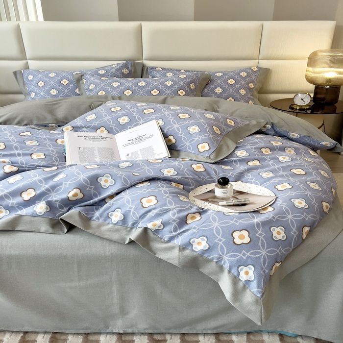 91家纺网 家纺一手货源 找家纺 印季家纺 2025新款生态全棉纯棉磨毛混纺欧式花边款四件套 卡萨（蓝）