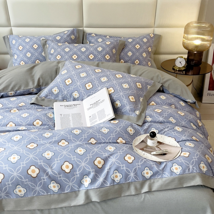 91家纺网 家纺一手货源 找家纺 印季家纺 2025新款生态全棉纯棉磨毛混纺欧式花边款四件套 卡萨（蓝）