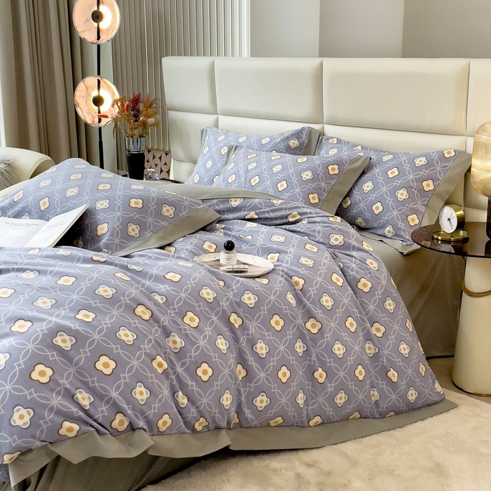 91家纺网 家纺一手货源 找家纺 印季家纺 2025新款生态全棉纯棉磨毛混纺欧式花边款四件套 卡萨（蓝）