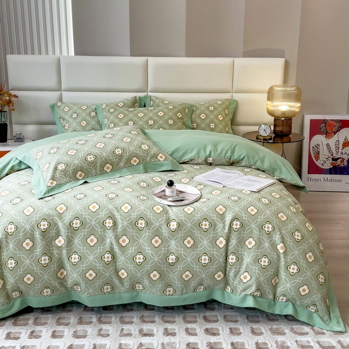 印季家纺 2025新款生态全棉纯棉磨毛混纺欧式花边款四件套 卡萨（绿）
