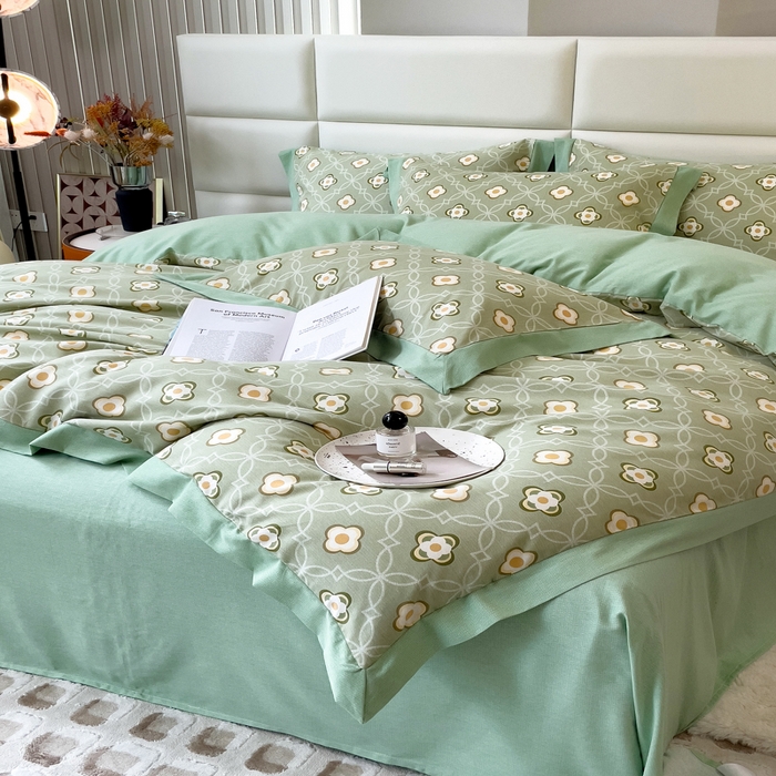 91家纺网 家纺一手货源 找家纺 印季家纺 2025新款生态全棉纯棉磨毛混纺欧式花边款四件套 卡萨（绿）