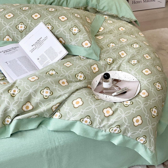 91家纺网 家纺一手货源 找家纺 印季家纺 2025新款生态全棉纯棉磨毛混纺欧式花边款四件套 卡萨（绿）