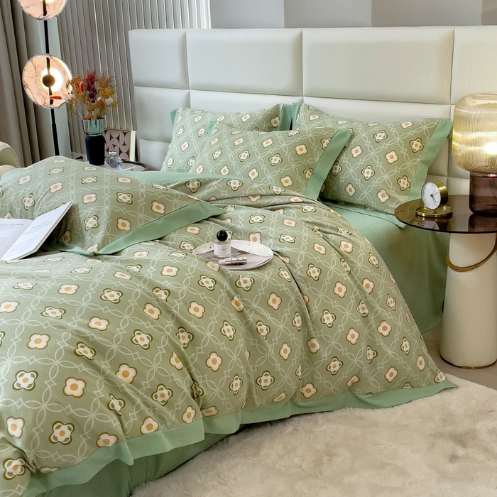 91家纺网 家纺一手货源 找家纺 印季家纺 2025新款生态全棉纯棉磨毛混纺欧式花边款四件套 卡萨（绿）