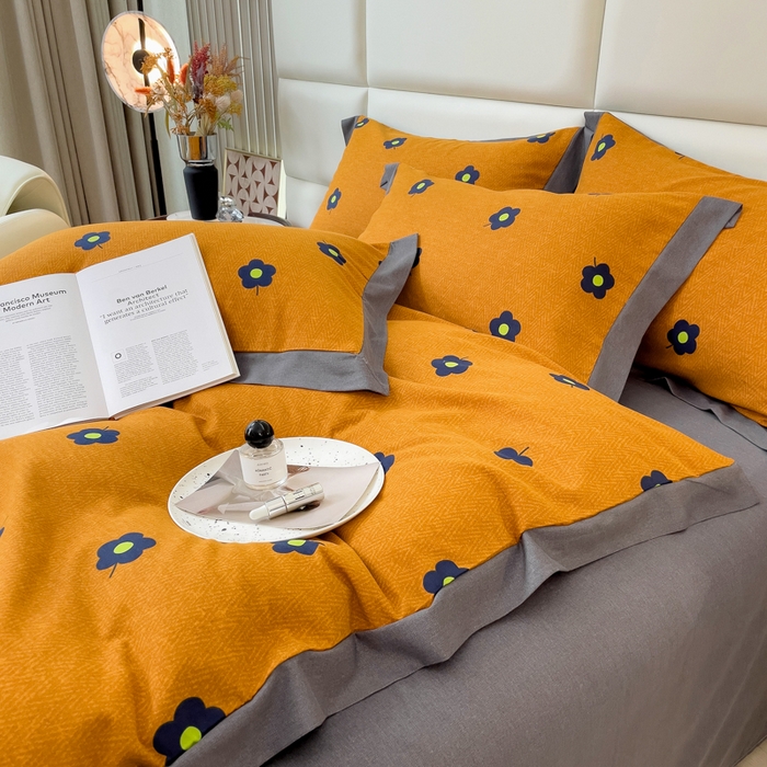 91家纺网 家纺一手货源 找家纺 印季家纺 2025新款生态全棉纯棉磨毛混纺欧式花边款四件套 蓝影花