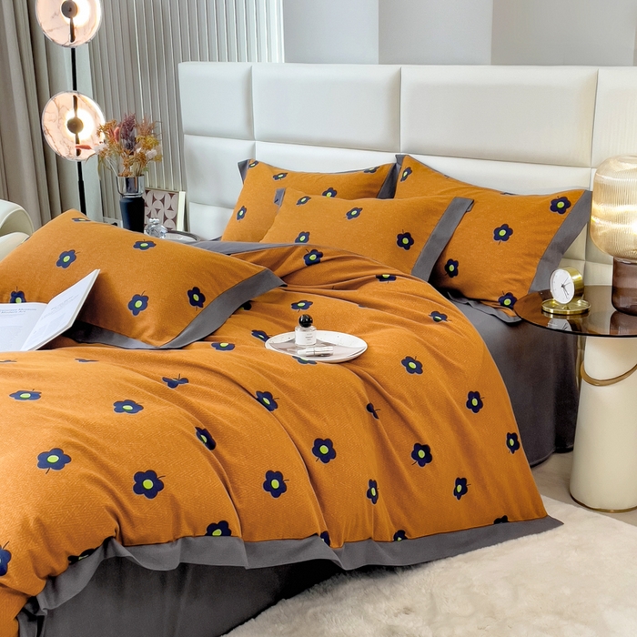 91家纺网 家纺一手货源 找家纺 印季家纺 2025新款生态全棉纯棉磨毛混纺欧式花边款四件套 蓝影花