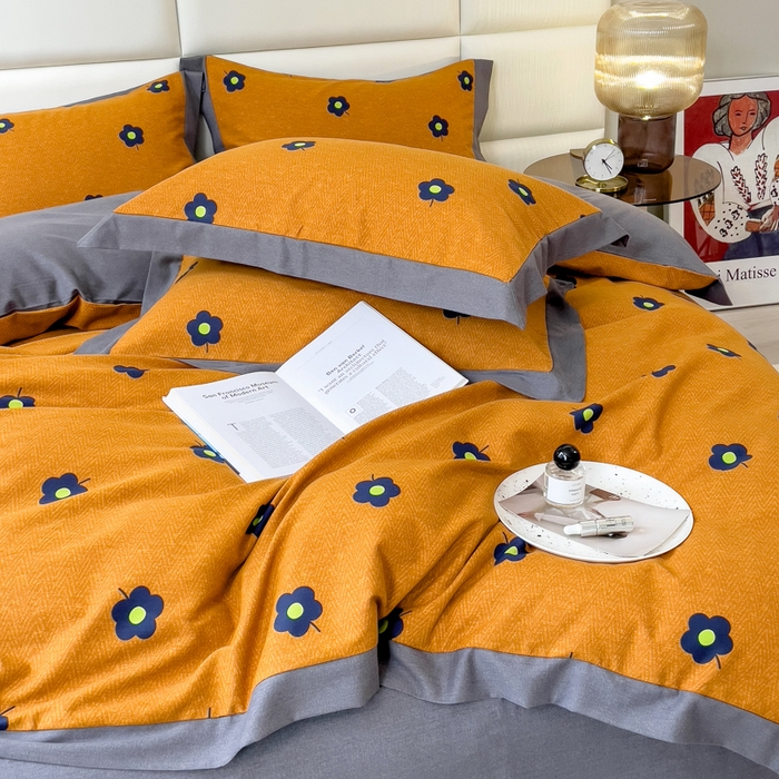 91家纺网 家纺一手货源 找家纺 印季家纺 2025新款生态全棉纯棉磨毛混纺欧式花边款四件套 蓝影花