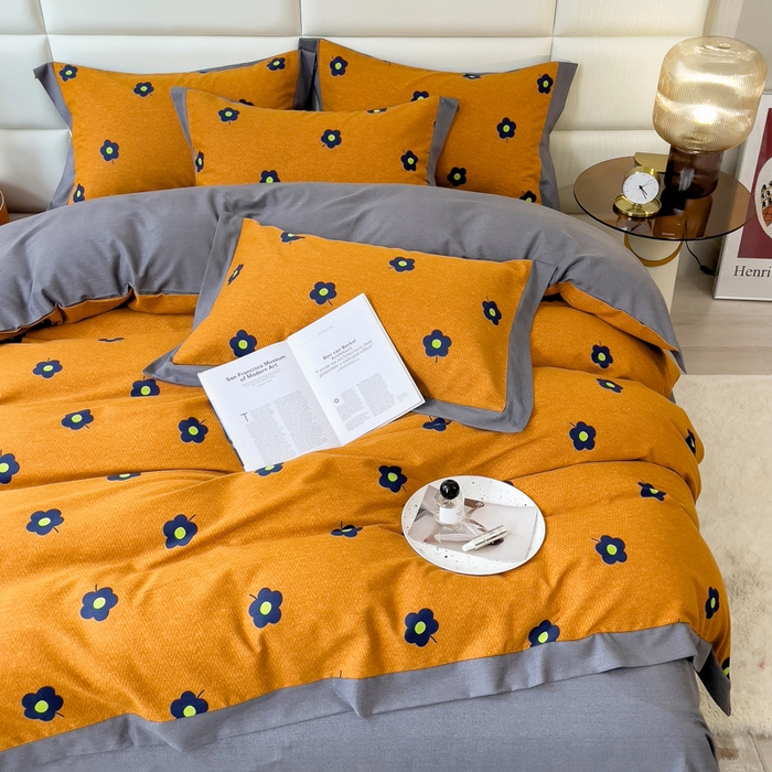 91家纺网 家纺一手货源 找家纺 印季家纺 2025新款生态全棉纯棉磨毛混纺欧式花边款四件套 蓝影花