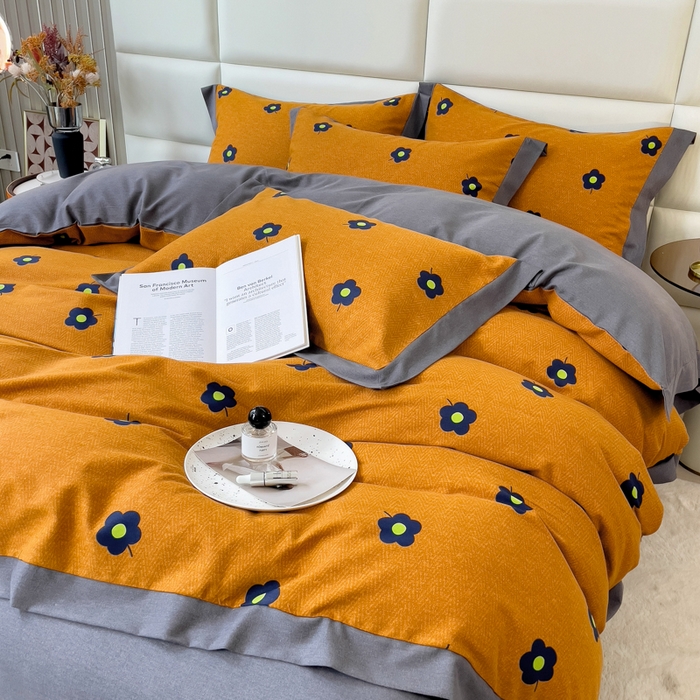 91家纺网 家纺一手货源 找家纺 印季家纺 2025新款生态全棉纯棉磨毛混纺欧式花边款四件套 蓝影花