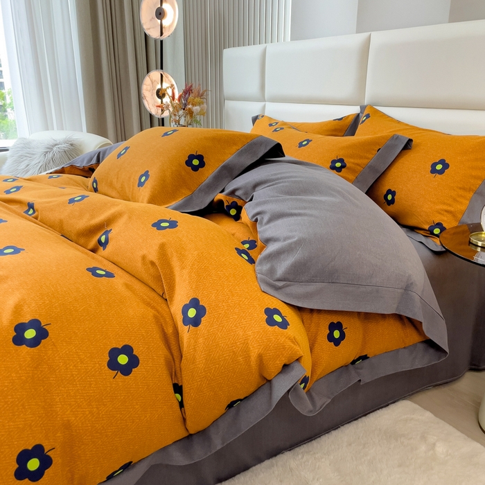 91家纺网 家纺一手货源 找家纺 印季家纺 2025新款生态全棉纯棉磨毛混纺欧式花边款四件套 蓝影花