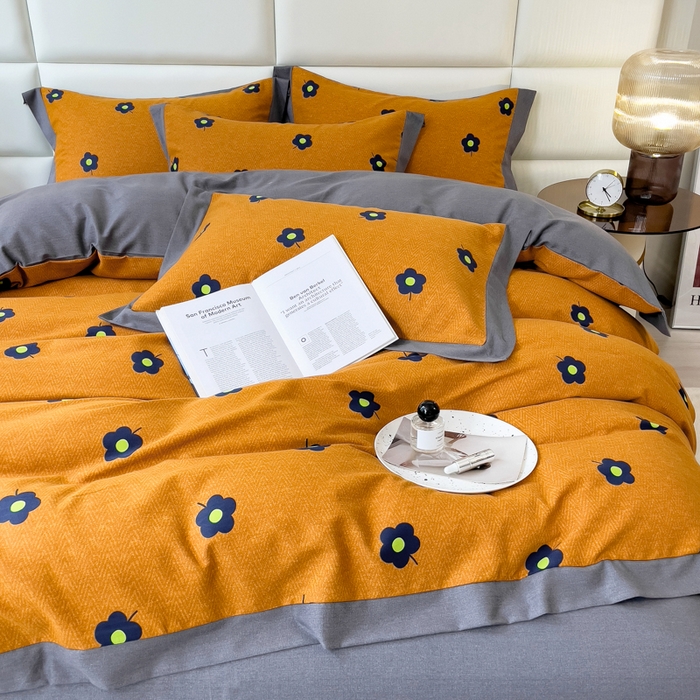 91家纺网 家纺一手货源 找家纺 印季家纺 2025新款生态全棉纯棉磨毛混纺欧式花边款四件套 蓝影花