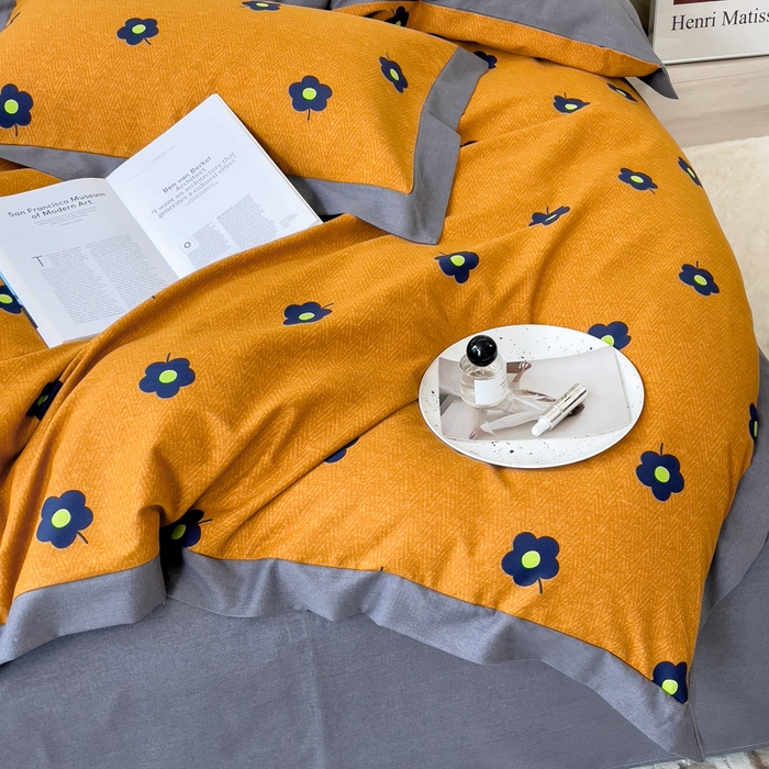 91家纺网 家纺一手货源 找家纺 印季家纺 2025新款生态全棉纯棉磨毛混纺欧式花边款四件套 蓝影花