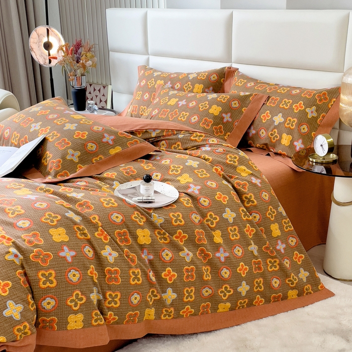 91家纺网 家纺一手货源 找家纺 印季家纺 2025新款生态全棉纯棉磨毛混纺欧式花边款四件套 路易登（咖）