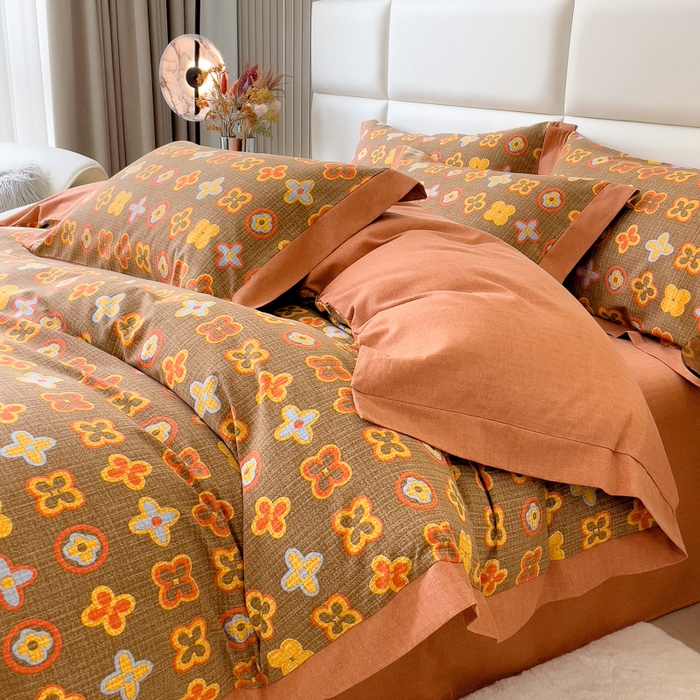 91家纺网 家纺一手货源 找家纺 印季家纺 2025新款生态全棉纯棉磨毛混纺欧式花边款四件套 路易登（咖）