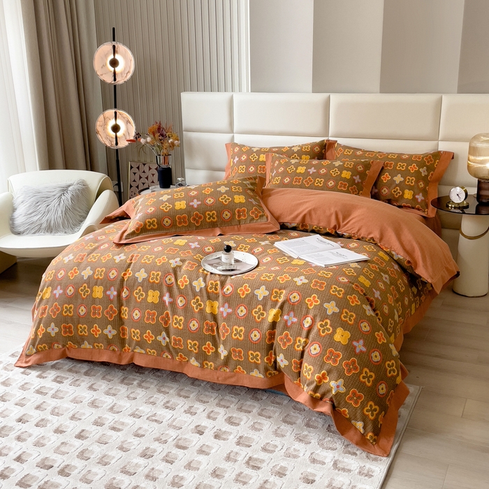 91家纺网 家纺一手货源 找家纺 印季家纺 2025新款生态全棉纯棉磨毛混纺欧式花边款四件套 路易登（咖）