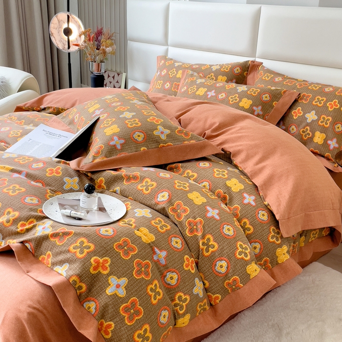 91家纺网 家纺一手货源 找家纺 印季家纺 2025新款生态全棉纯棉磨毛混纺欧式花边款四件套 路易登（咖）