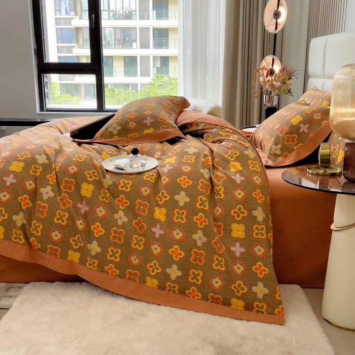 91家纺网 家纺一手货源 找家纺 印季家纺 2025新款生态全棉纯棉磨毛混纺欧式花边款四件套 路易登（咖）