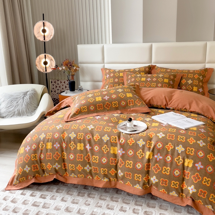 91家纺网 家纺一手货源 找家纺 印季家纺 2025新款生态全棉纯棉磨毛混纺欧式花边款四件套 路易登（咖）